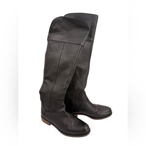 Franco Sarto Womens Over the Knee Boots Black Size 7.5 Zip Up Leather